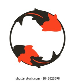 Circle and two koi carp isolated on white background. Flat design for poster or t-shirt. Vector illustration
