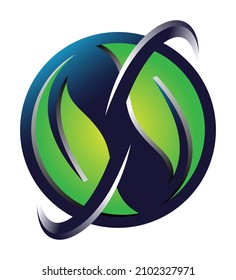 A circle with two leaves on the inside, with curves on the sides.