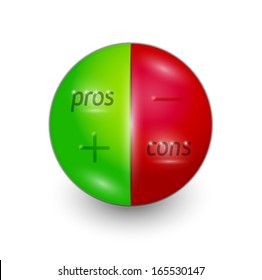circle with two parts with pros and cons on white background