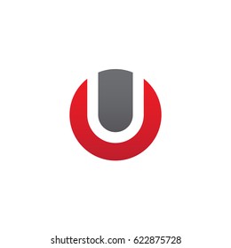 circle u logo, initial logo ou, uo, u inside o rounded letter negative space logo red gray