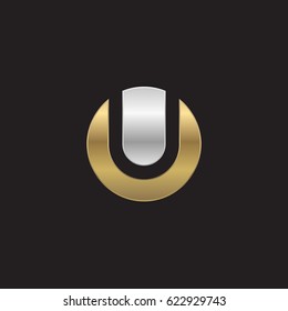 circle u logo, initial logo ou, uo, u inside o rounded letter negative space silver gold