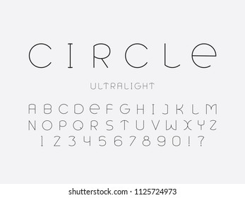 Circle ultralight font. Vector alphabet letters and numbers. Typeface design. 