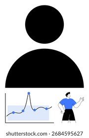 Circle user icon professional figure graph with trend line. Ideal for business, growth, data analysis, career development, technology, motivation, education. Line metaphor
