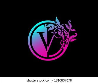 Circle V Letter Floral Logo. Luxury V Swirl Logo Icon perfect for salon, yoga, restaurant, boutique and letter stamp.