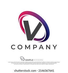 Circle V logo illustration, abstract circle swirl logo design elements. Origami paper flat style