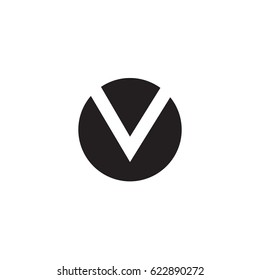 circle v logo, initial logo ov, vo, v inside o rounded letter negative space logo black