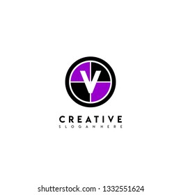 circle V logo letter in black and purple colors design concept