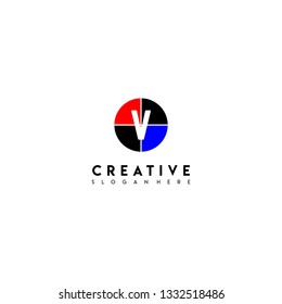circle V logotype in red, black and blue colors design concept