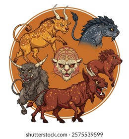 A Circle With Various Animals on It. Chinese New year animal signs