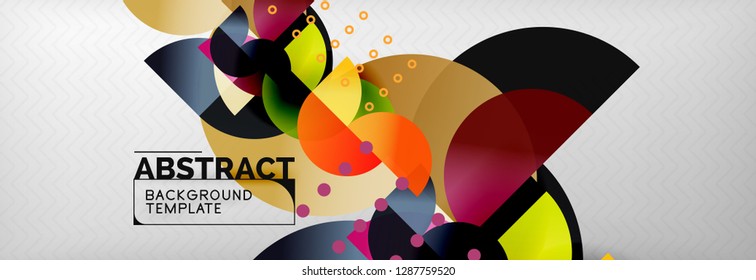 Circle vector abstract geometric background, color round shapes composition on grey, modern techno design