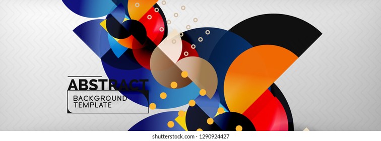 Circle vector abstract geometric background, color round shapes composition on grey, modern techno design