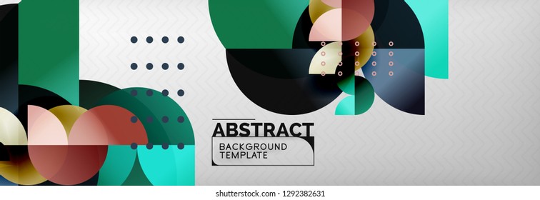 Circle vector abstract geometric background, color round shapes composition on grey, modern techno design