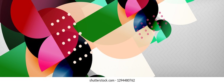 Circle vector abstract geometric background, color round shapes composition on grey, modern techno design