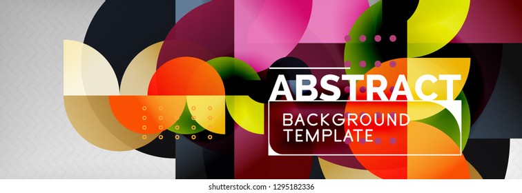 Circle vector abstract geometric background, color round shapes composition on grey, modern techno design