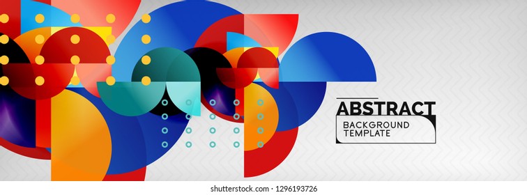 Circle vector abstract geometric background, color round shapes composition on grey, modern techno design