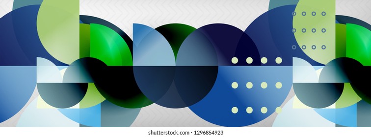 Circle vector abstract geometric background, color round shapes composition on grey, modern techno design