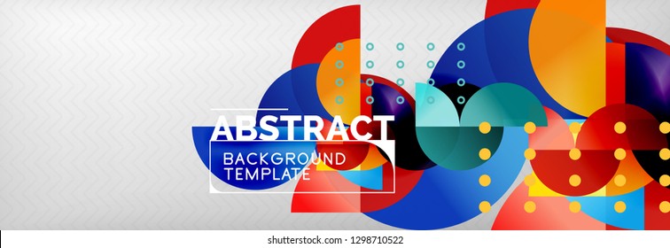 Circle vector abstract geometric background, color round shapes composition on grey, modern techno design