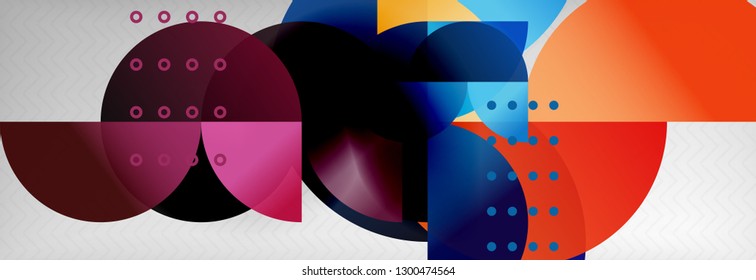 Circle vector abstract geometric background, color round shapes composition on grey, modern techno design