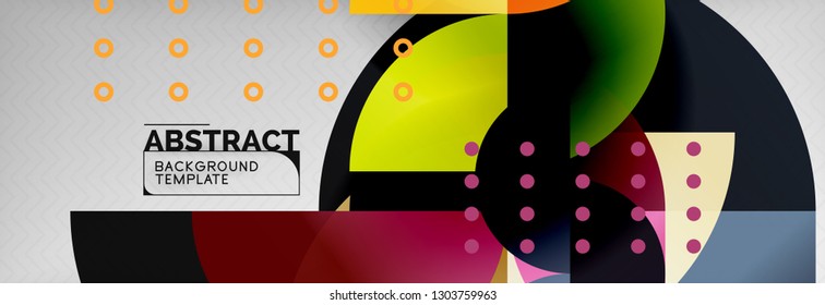 Circle vector abstract geometric background, color round shapes composition on grey, modern techno design