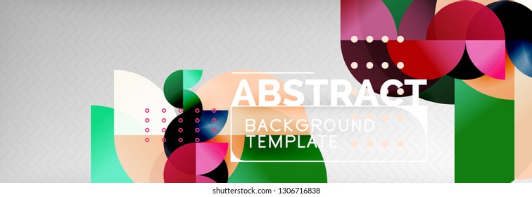 Circle vector abstract geometric background, color round shapes composition on grey, modern techno design