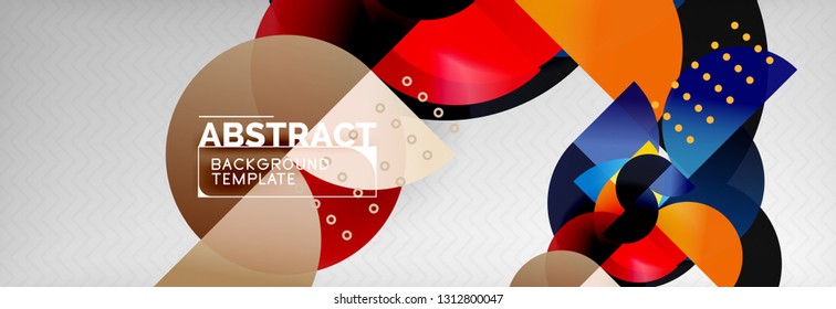 Circle vector abstract geometric background, color round shapes composition on grey, modern techno design