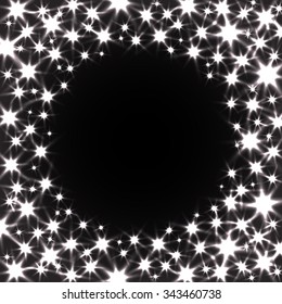 Circle Vector Background with Shiny Stars on Night Sky. Festive Glitter Texture.