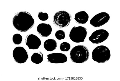 Circle vector black paint, ink brush strokes and shapes. Dirty grunge design element, circle or background for text. Grungy round smears and rough stains. Hand drawn ink illustration isolated on white