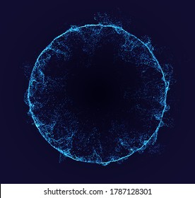 Circle Vector Border. Neon Particle Flow. Smoked Sphere Shape. Technology Background Concept.