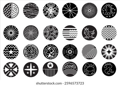 circle vector collection, abstract circle vector contemporary art contains star symbols, animals