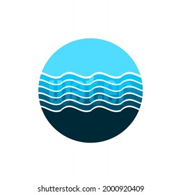 circle vector design with blue water wave shape, icon, logo and symbol