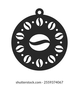 Circle vector design with coffee beans for earrings, pendant or keychain. Cutout silhouette. jewelry cnc laser cut template for metal, wood or leather