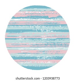 Circle vector geometric shape with striped texture of paint horizontal lines. Old paint texture disk. Stamp round shape circle logo element with grunge background of stripes.