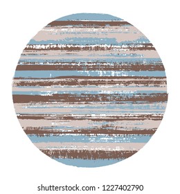 Circle vector geometric shape with striped texture of ink horizontal lines. Disc banner with old paint texture. Badge round shape logotype circle with grunge background of stripes.