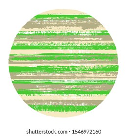 Circle vector geometric shape with striped texture of watercolor horizontal lines. Disc banner with old paint texture. Badge round shape logotype circle with grunge background of stripes.