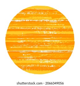 Circle vector geometric shape with striped texture of watercolor horizontal lines. Disc banner with old paint texture. Badge round shape circle logo element with grunge background of stripes.
