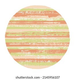 Circle vector geometric shape with striped texture of watercolor horizontal lines. Disc banner with old paint texture. Badge round shape logotype circle with grunge background of stripes.