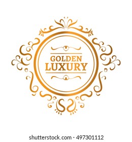 Circle vector golden frame. Ornament design template. Ornamental floral vignette for wedding invitations, business card, certificate, logo template
