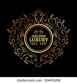 Circle vector golden frame. Ornament design template. Ornamental floral vignette for wedding invitations, business card, certificate, logo template