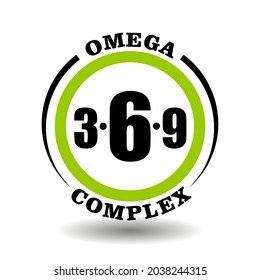 Circle vector icon Omega complex for package product signs contain 3, 6, 9 omega ingredient in healthy food pictogram logo with fish oil symbol