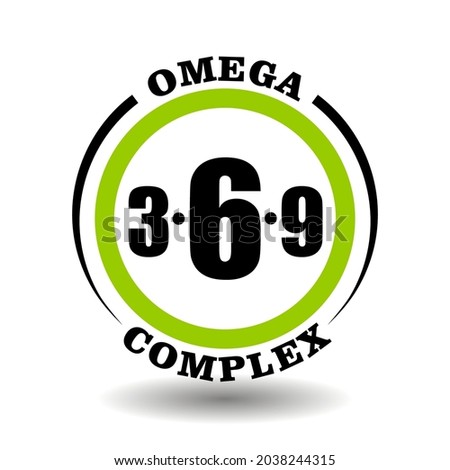 Circle vector icon Omega complex for package product signs contain 3, 6, 9 omega ingredient in healthy food pictogram logo with fish oil symbol