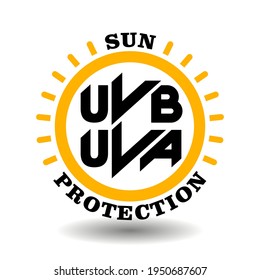 Circle vector icon Sun Protection with UVA, UVB symbols for labeling SPF cosmetics package. Sunblock sign for skin care product against ultraviolet rays