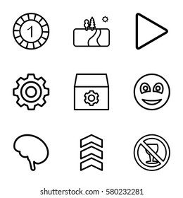 circle vector icons. Set of 9 circle outline icons such as 1 casino chip, gear, no alcohol, doctor, play, smiley, landscape