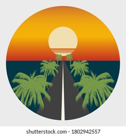 Circle vector illustration, sun dawn on highway 