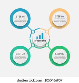 Circle vector infographic of 4 steps or options or components for business or finance information or presentation with small graphs