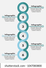 Circle vector infographic of 6 steps or options or components for business or finance information or presentation in horizontal view