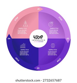 Circle vector infographic rotating 4 steps, for visual business presentation process can be edited and used, 4 step infographic.