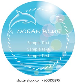 A circle vector summer background/message frame with a dolphin. 