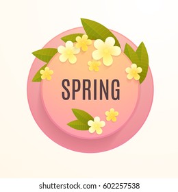 Circle vector template with exotic paper flowers on white background. Image can be used for flyer, poster, discounts,banner.Eps 10