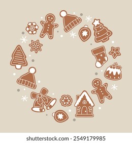 A circle of vector winter gingerbread cookies print round shape