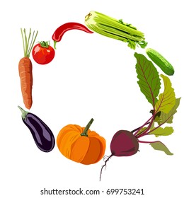 Circle of vegetables. Healthy food vector illustration  on white background. Element for design.